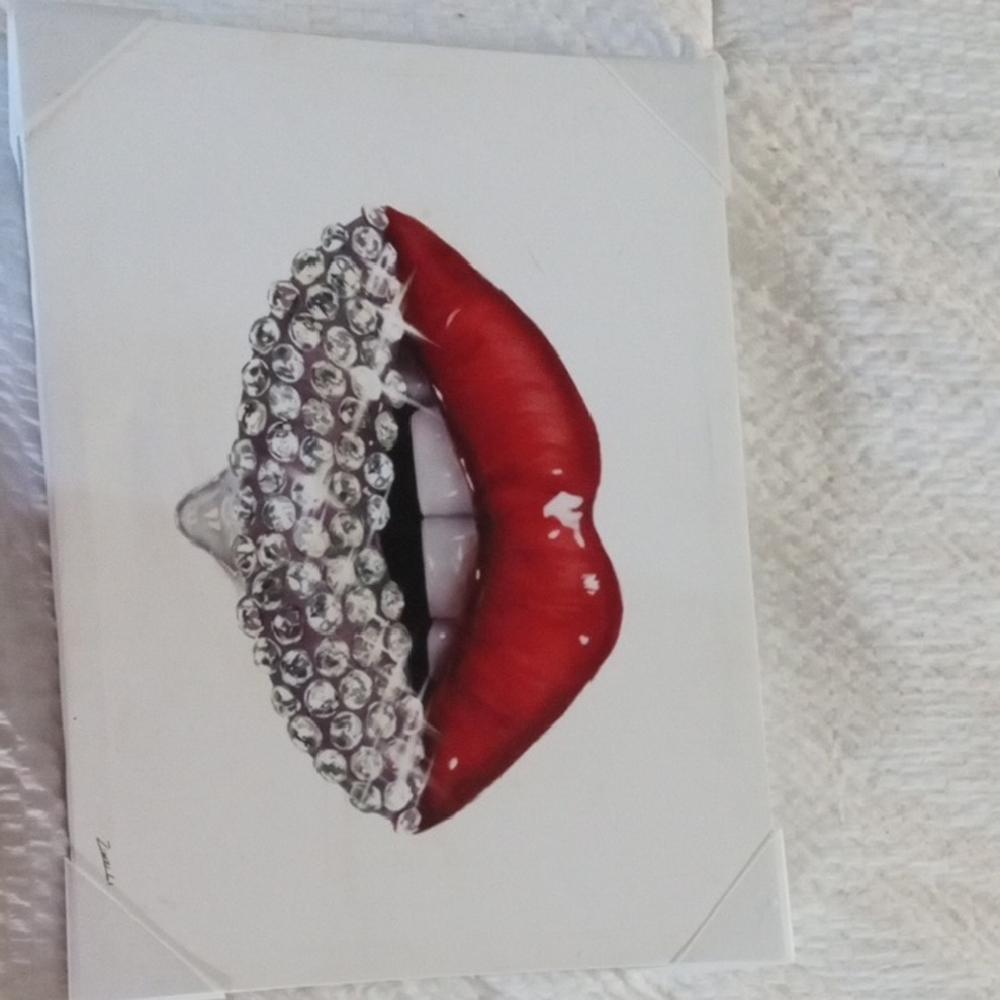 Glamorous Red and Silver Lip Art Canvas